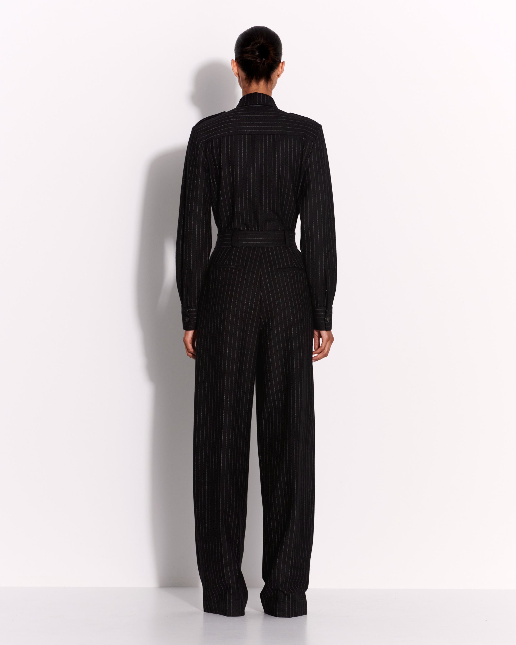 Black pinstripe jumpsuit online