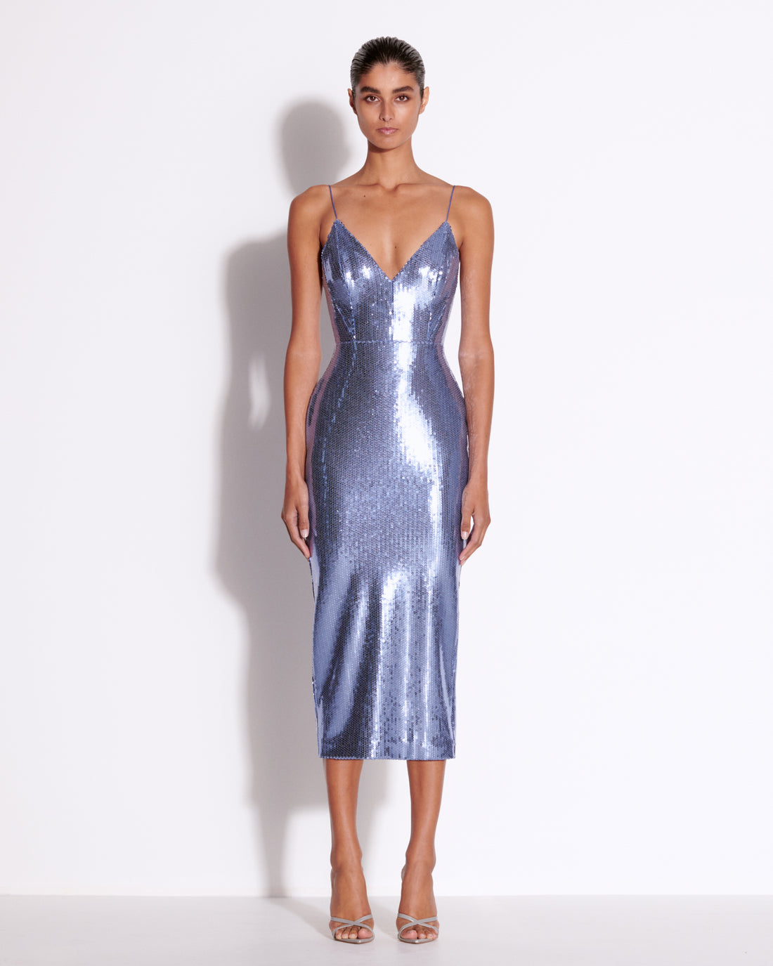 Alex Perry Long Sleeve Silver Sequin Dalston Lady Dress in Metallic