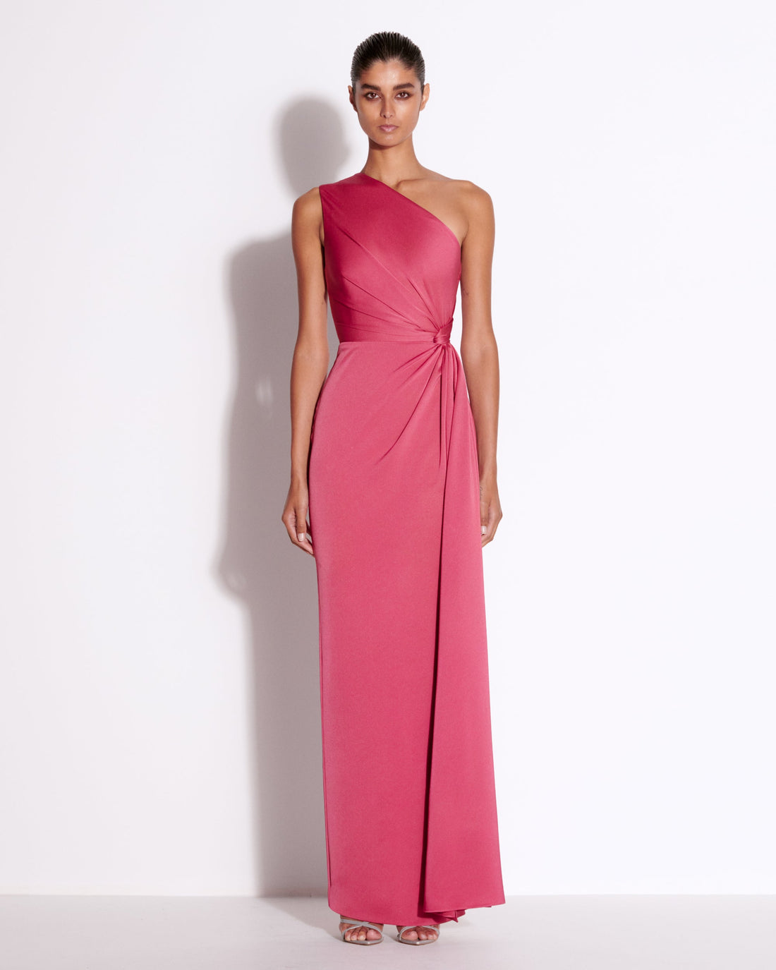 One Shoulder Twist Column in Satin Crepe