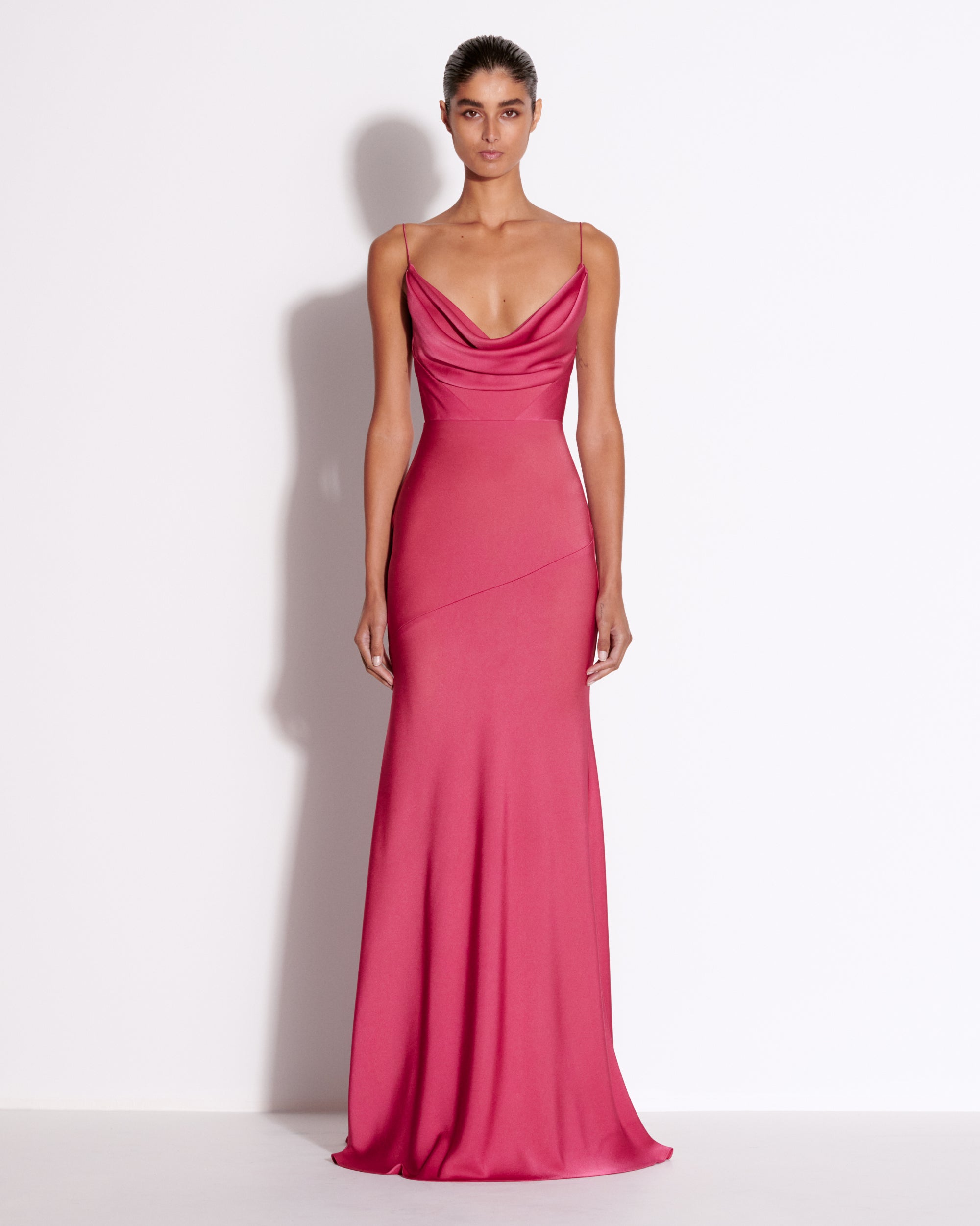 Bikini Cowl Drape Gown in Satin Crepe