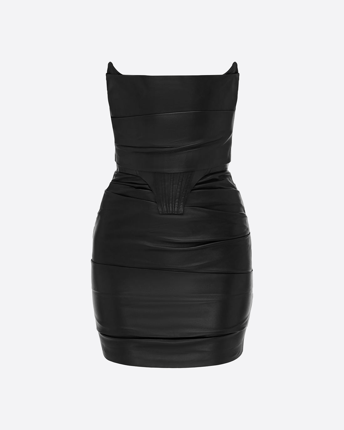 Strapless Longline Corset Mini Dress in Leather