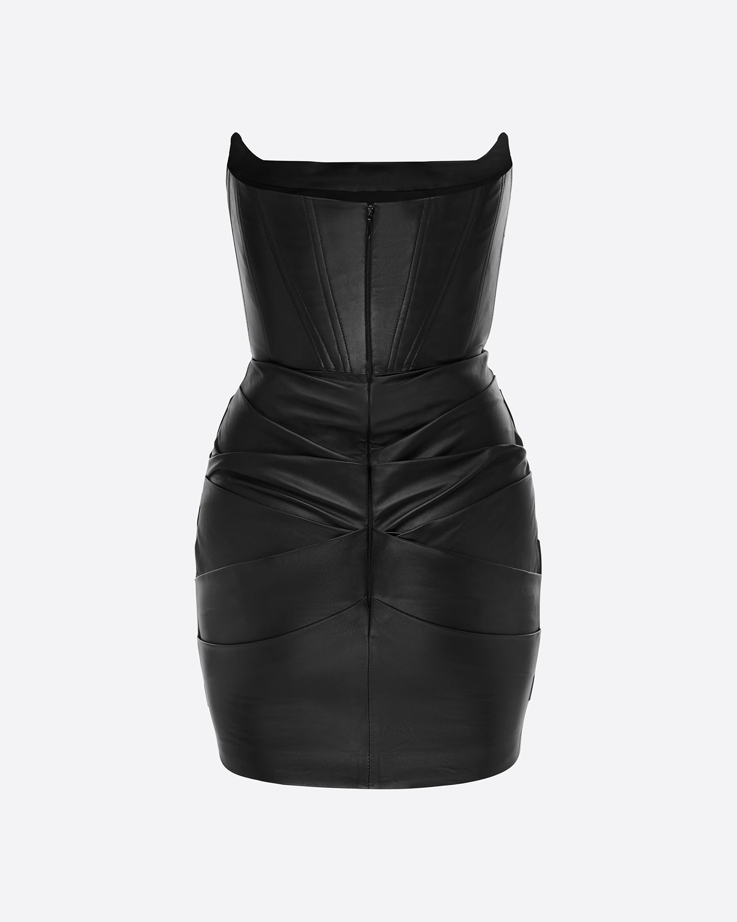 Strapless Longline Corset Mini Dress in Leather