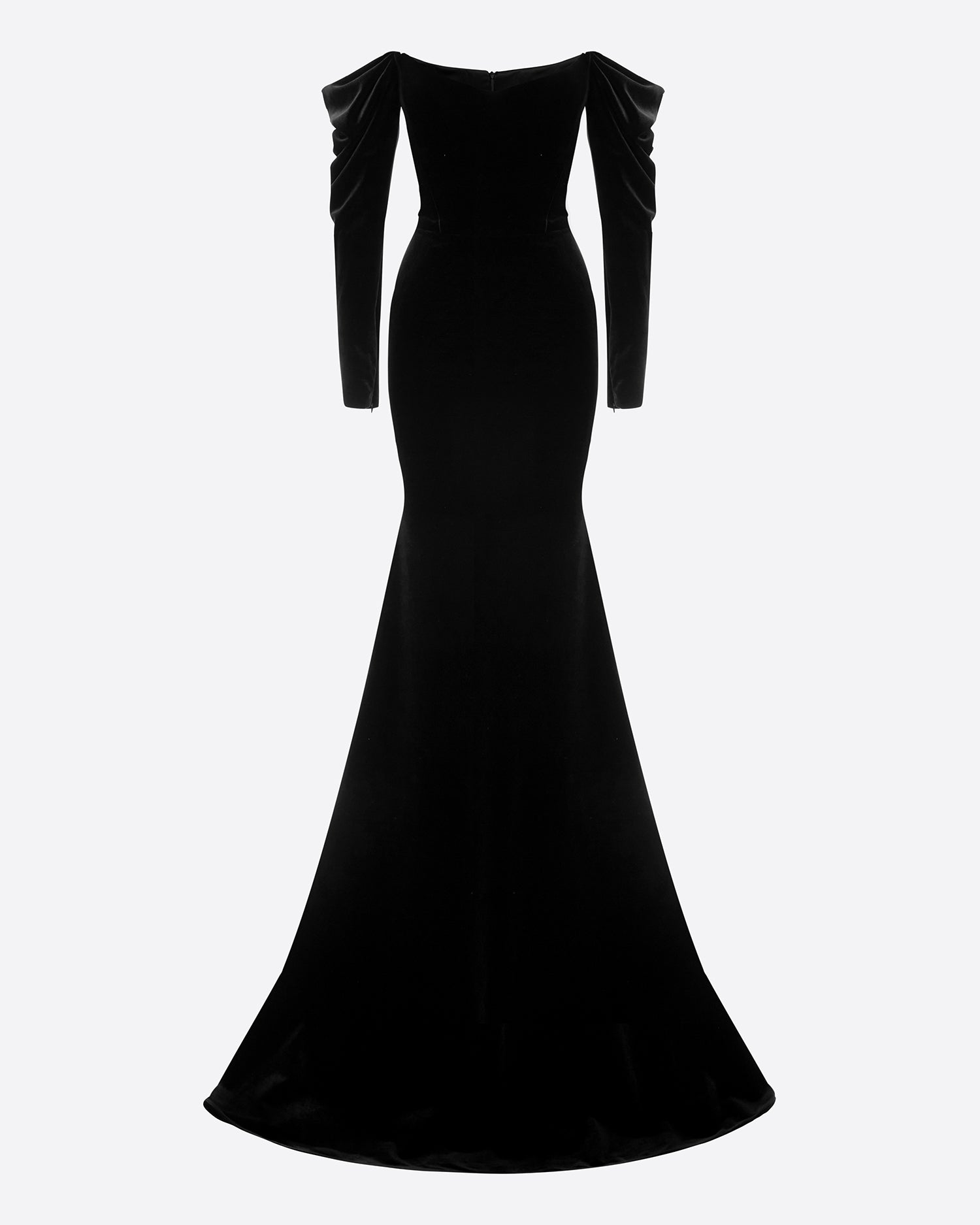 Long Sleeve Off Shoulder Gown in Velvet