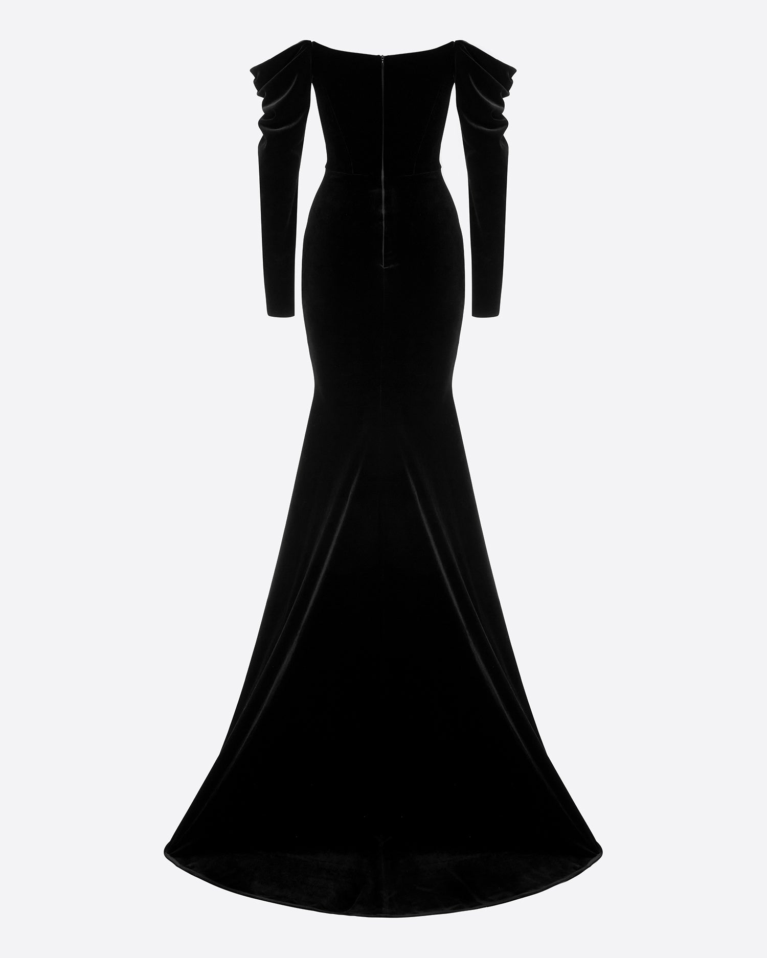 Long Sleeve Off Shoulder Gown in Velvet