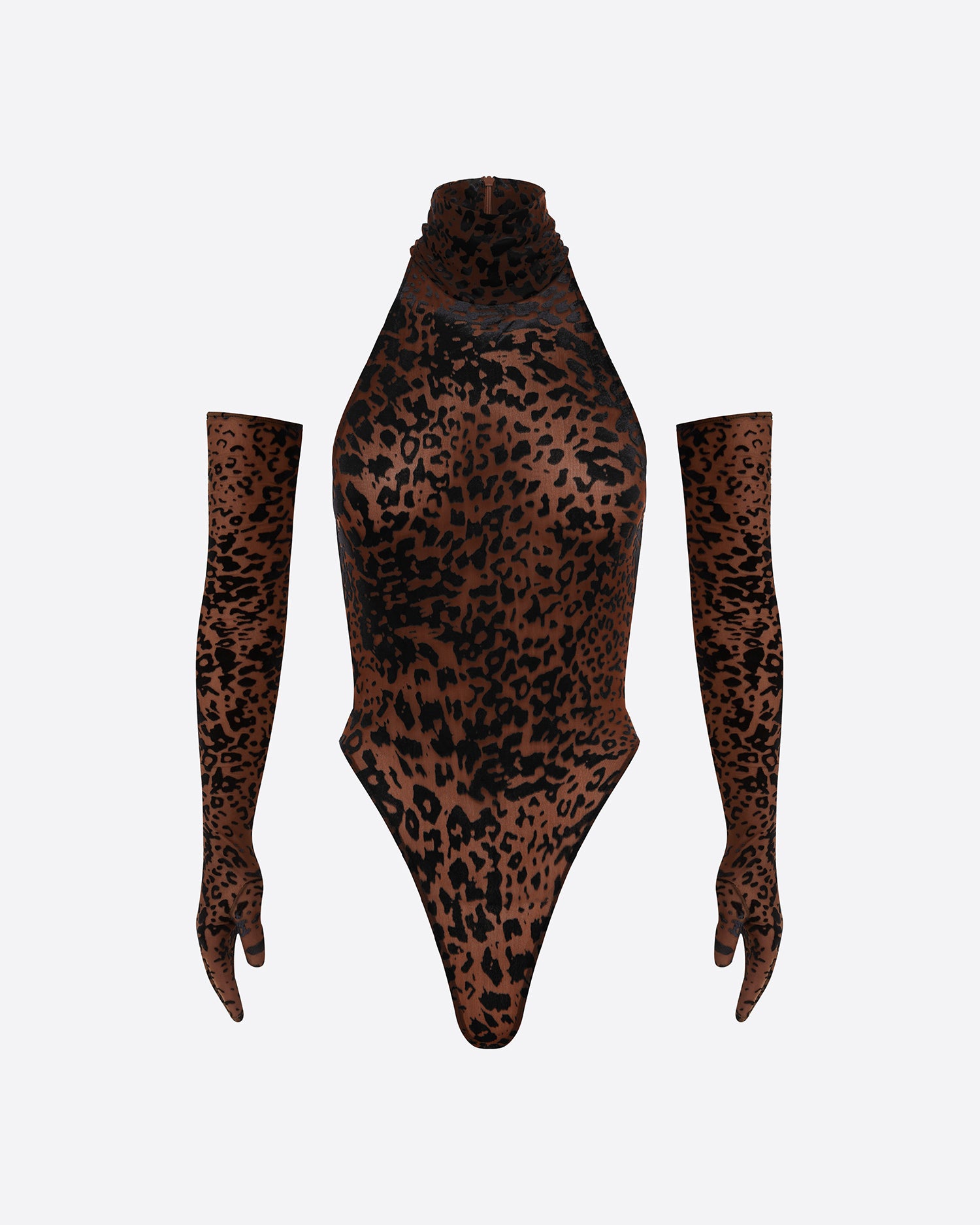 Turtleneck Bodysuit in Leopard Burnout