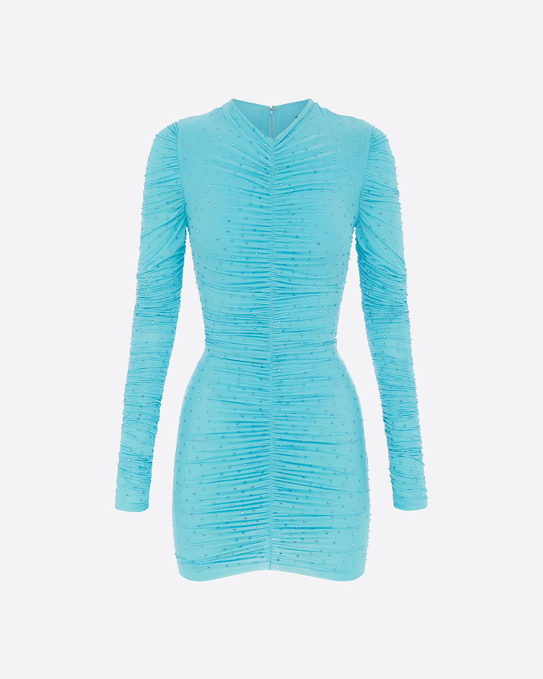 Long Sleeve Ruched Mini Dress in Crystal Jersey