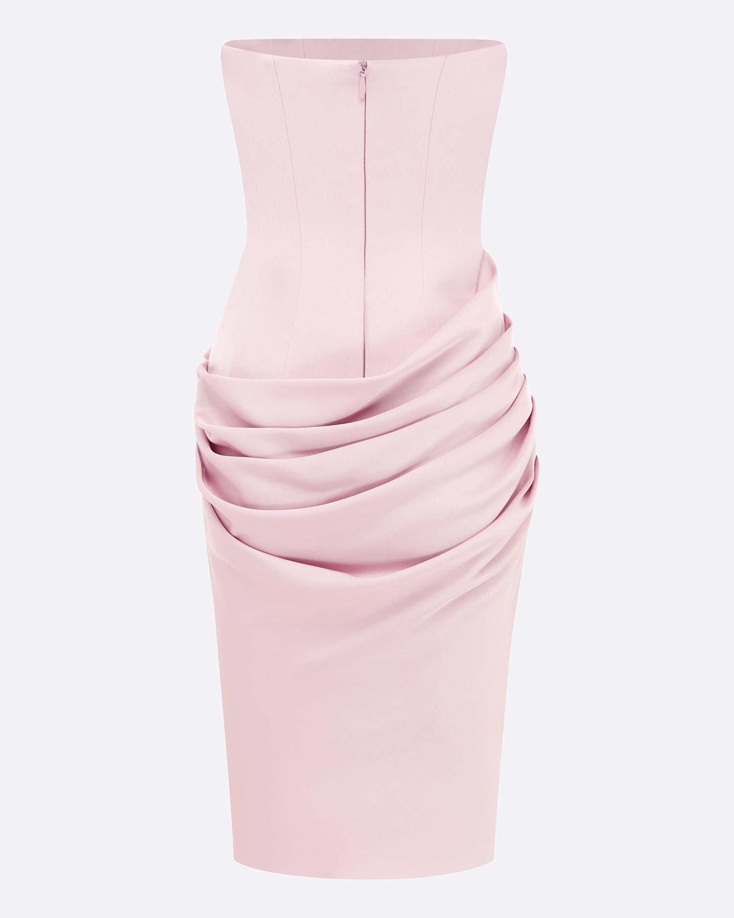 Strapless Longline Draped Dress in Satin Crepe