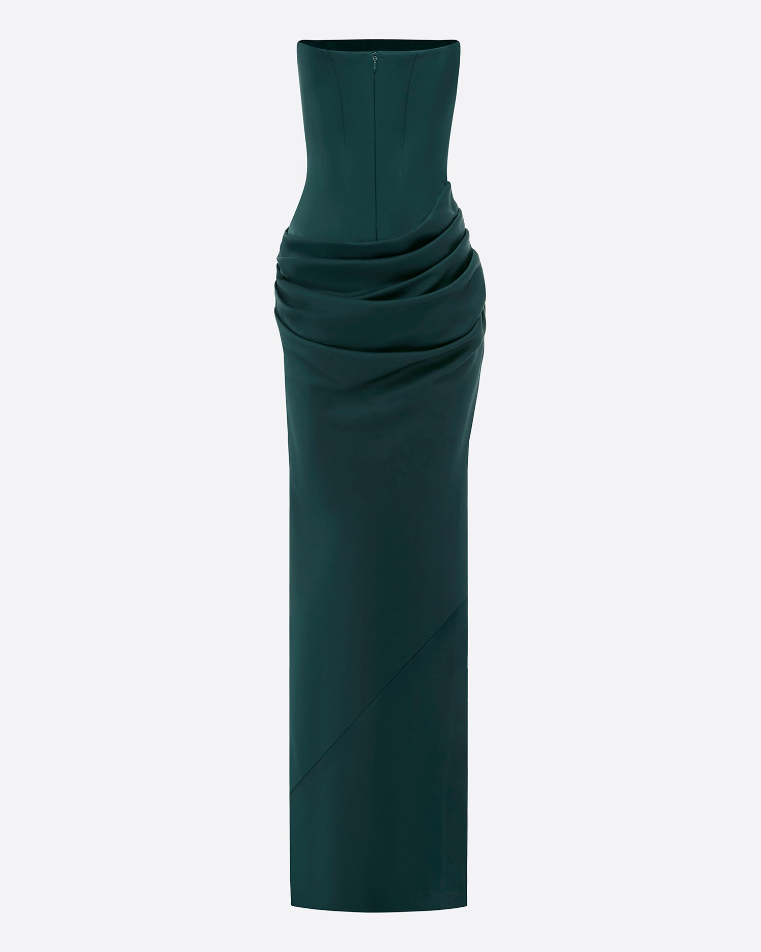 Strapless Longline Draped Column in Satin Crepe