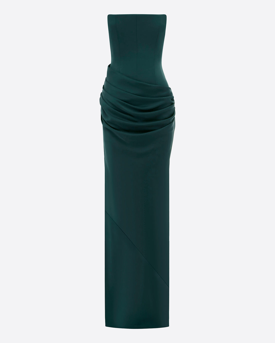 Strapless Longline Draped Column in Satin Crepe