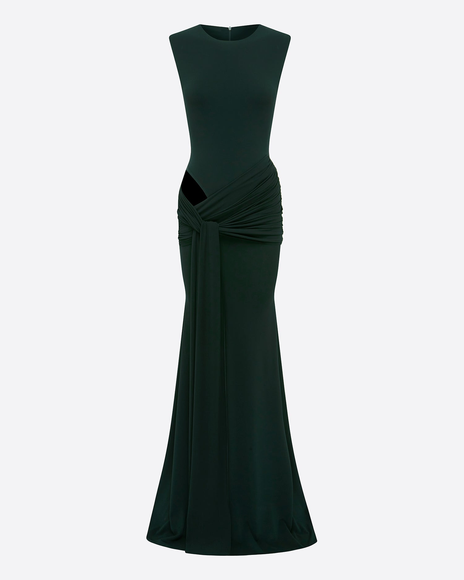 Sleeveless Cut Out Wrap Gown in Crepe Jersey