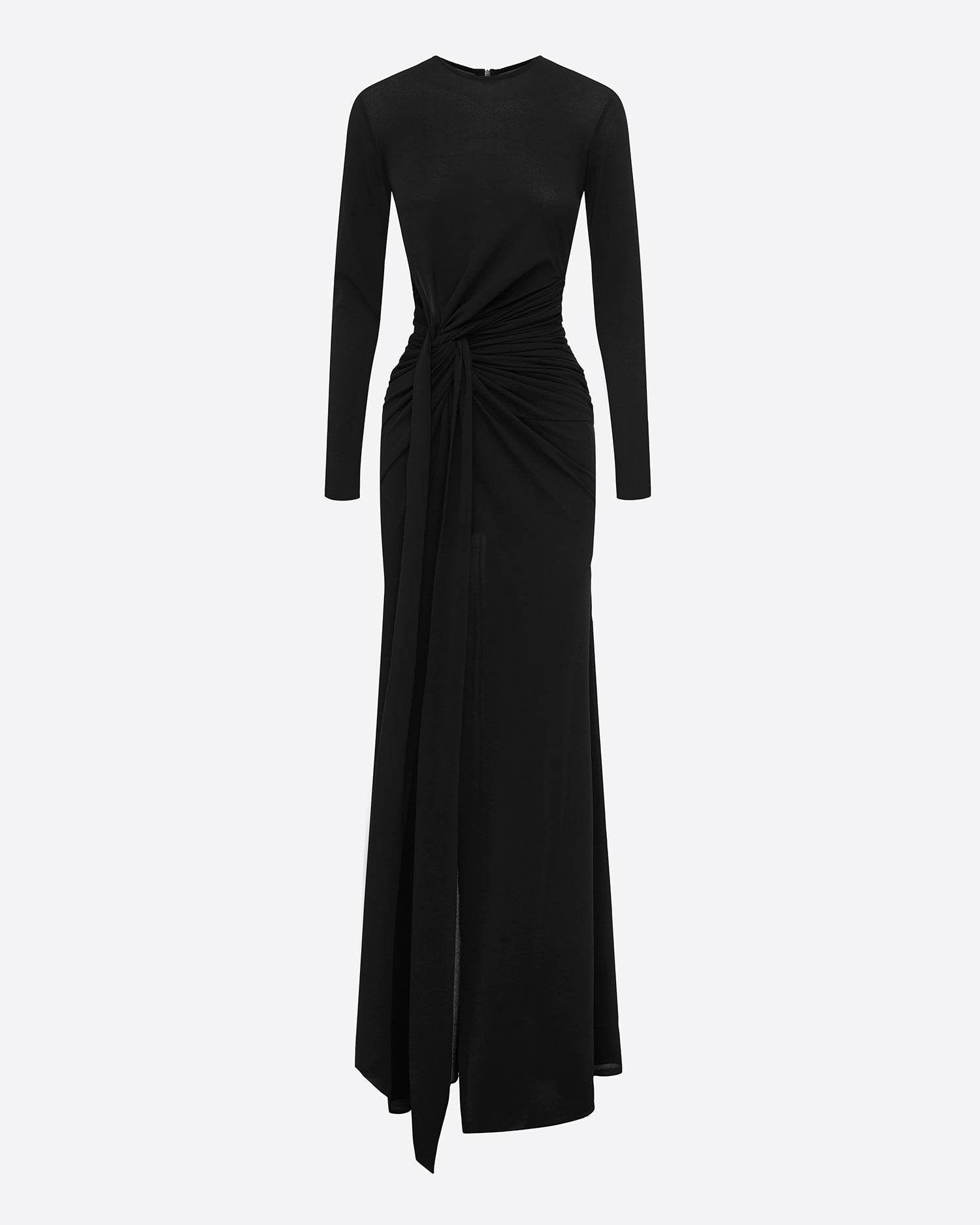 Long Sleeve Cut Out Twist Gown in Crepe Jersey