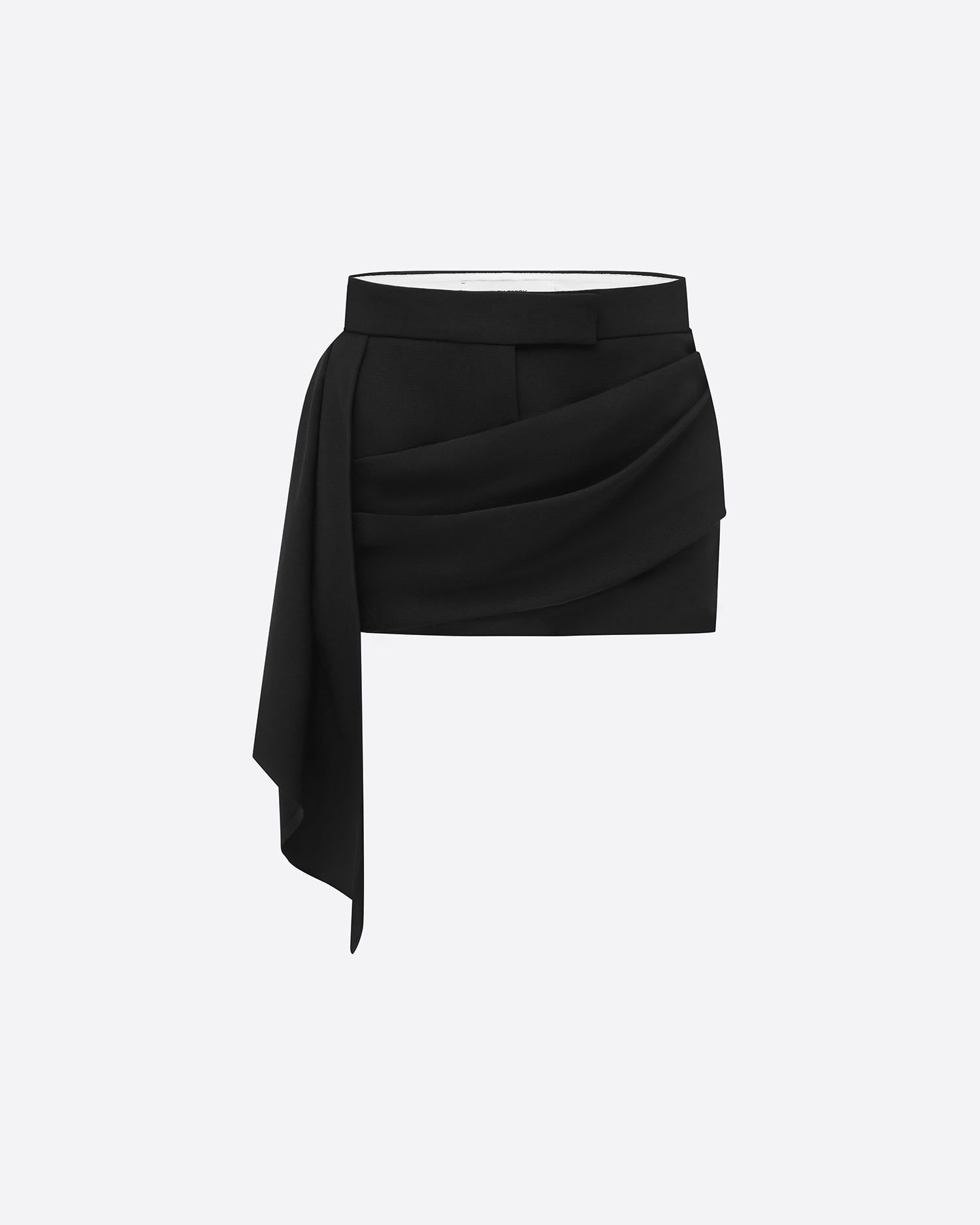 Low Rise Draped Mini Skirt in Wool Suiting