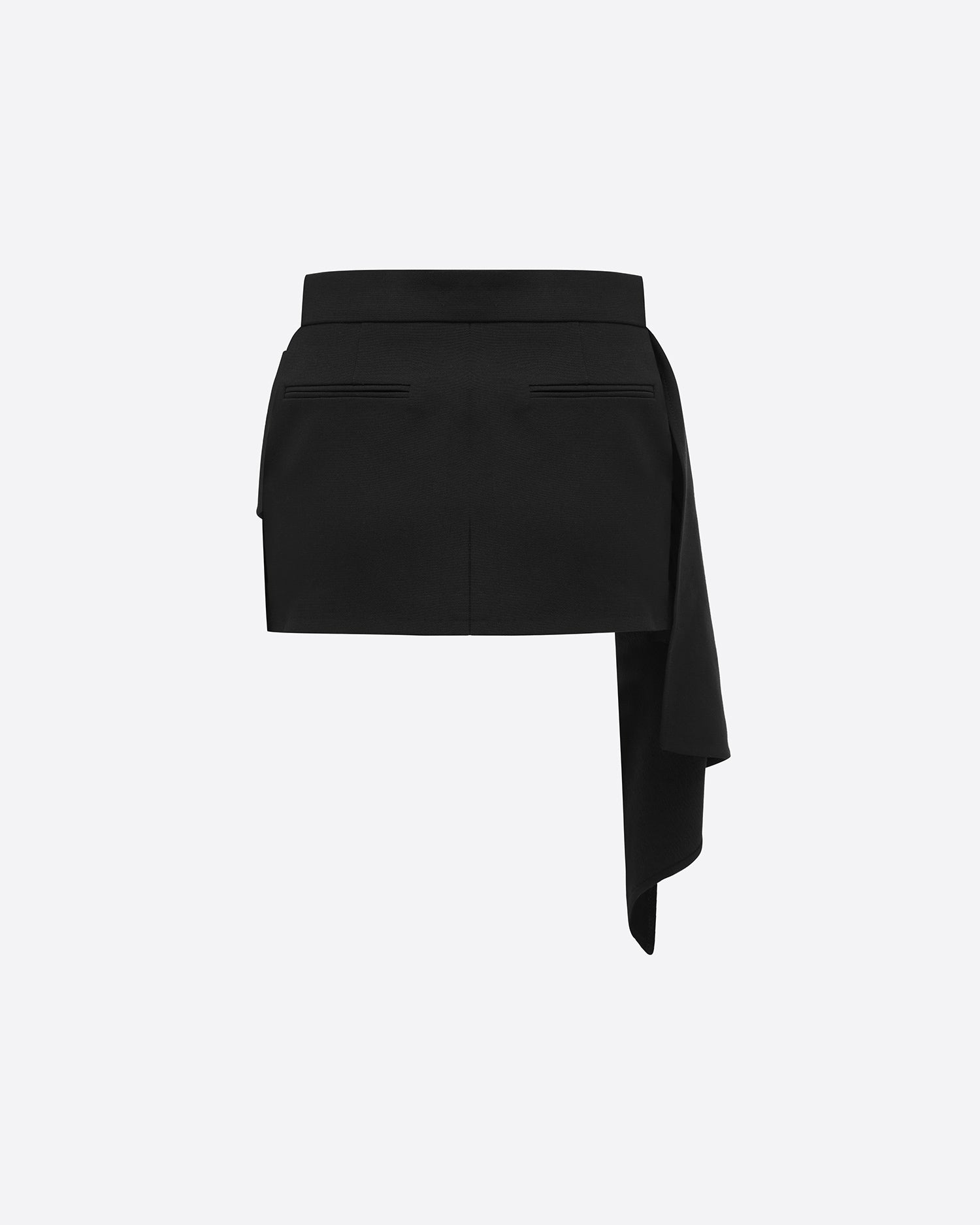 Low Rise Draped Mini Skirt in Wool Suiting