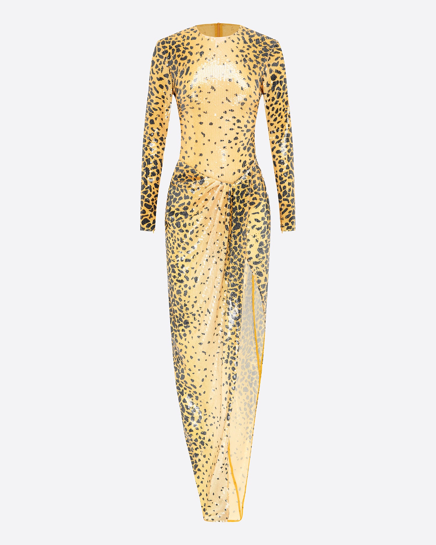 Long Sleeve Asymmetric Wrap Gown in Sequin