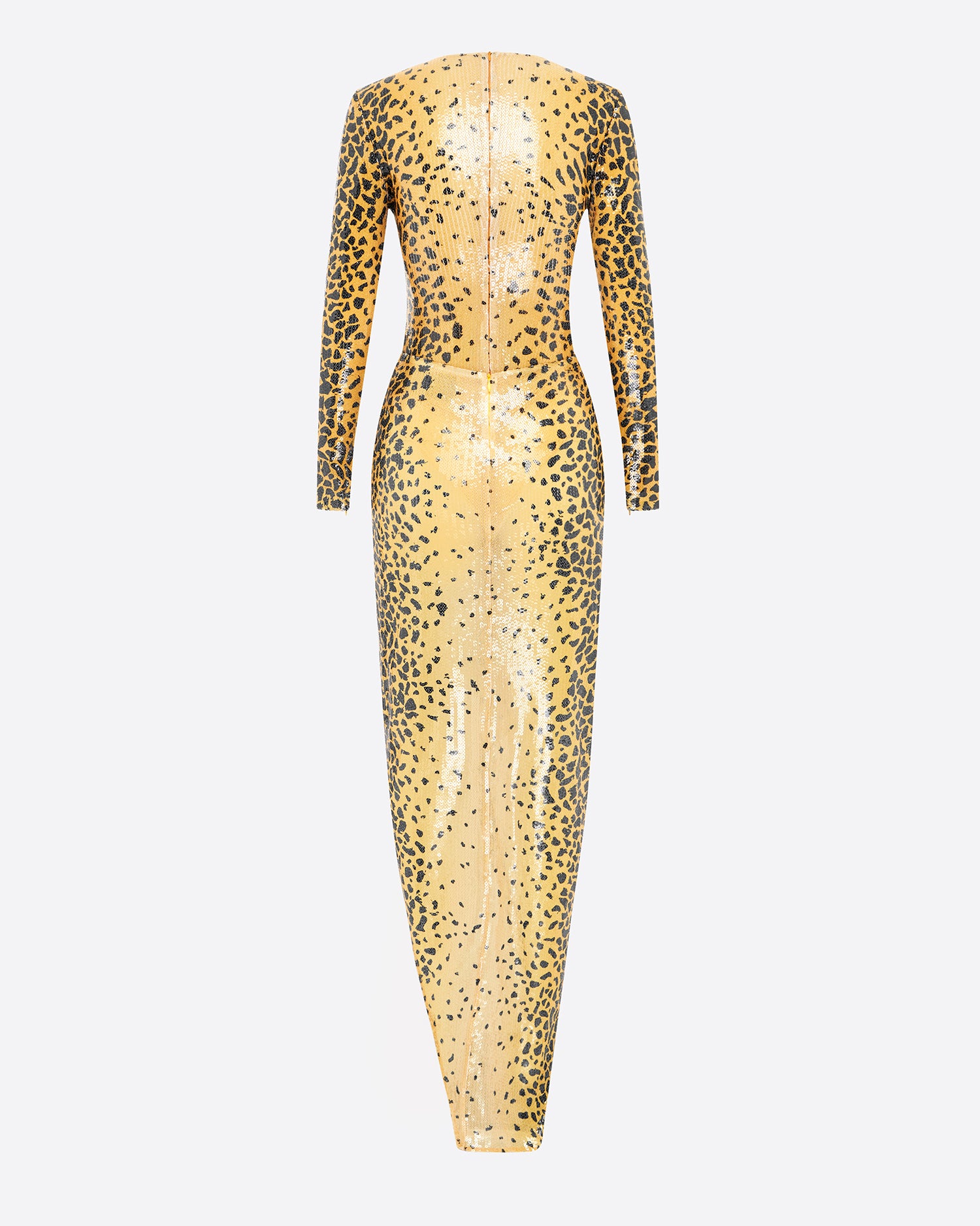 Long Sleeve Asymmetric Wrap Gown in Sequin