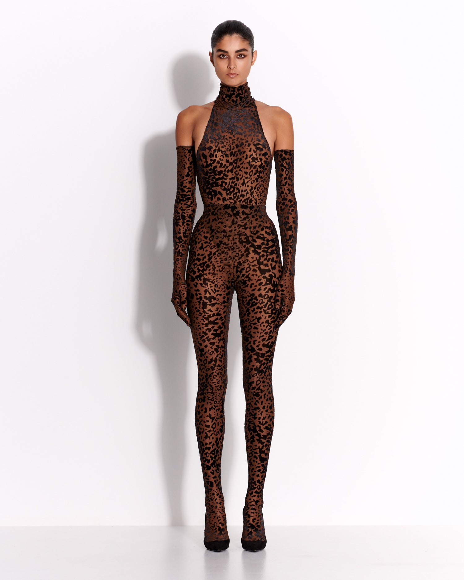 Turtleneck Bodysuit in Leopard Burnout