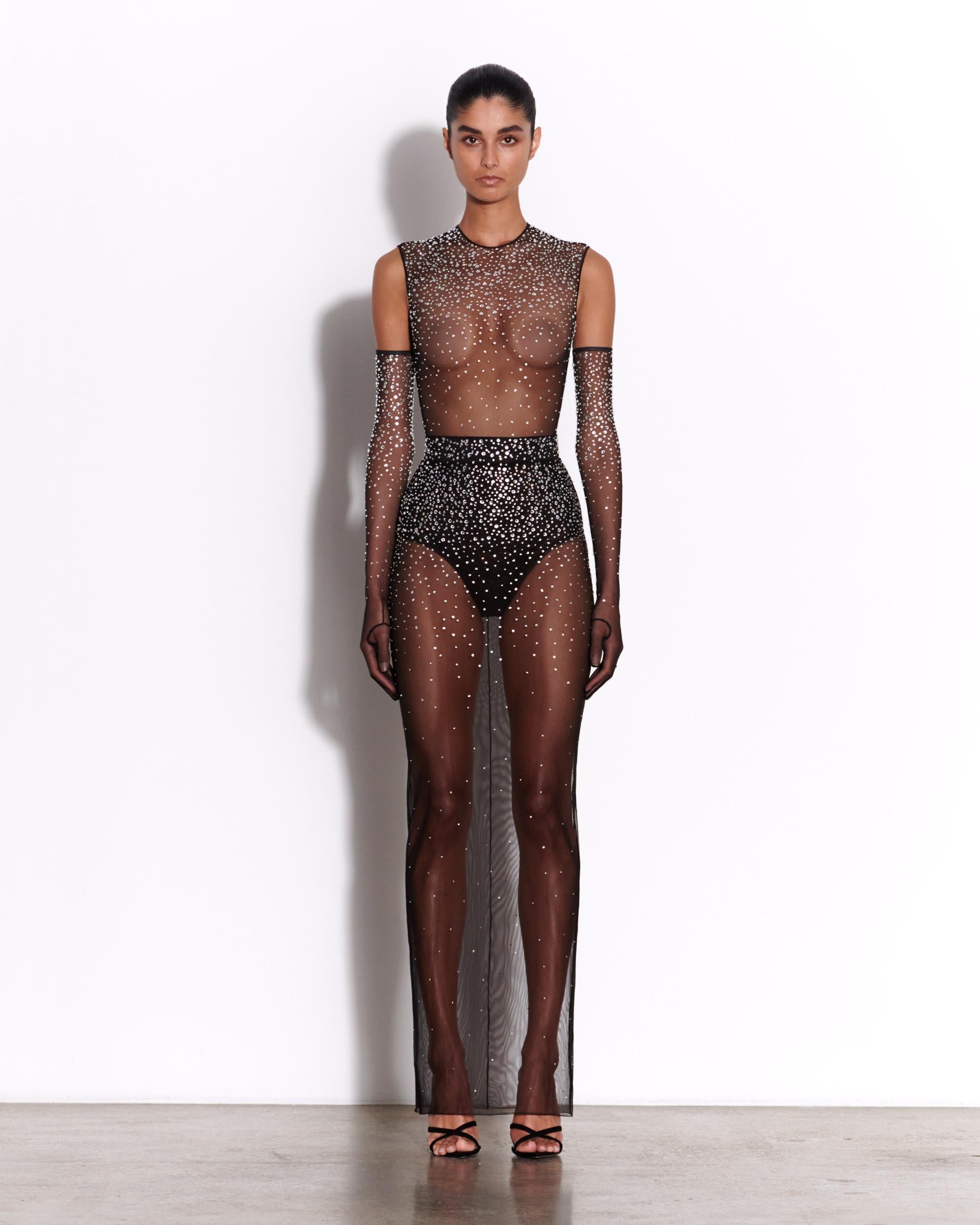 Crew Bodysuit in Crystal Mesh