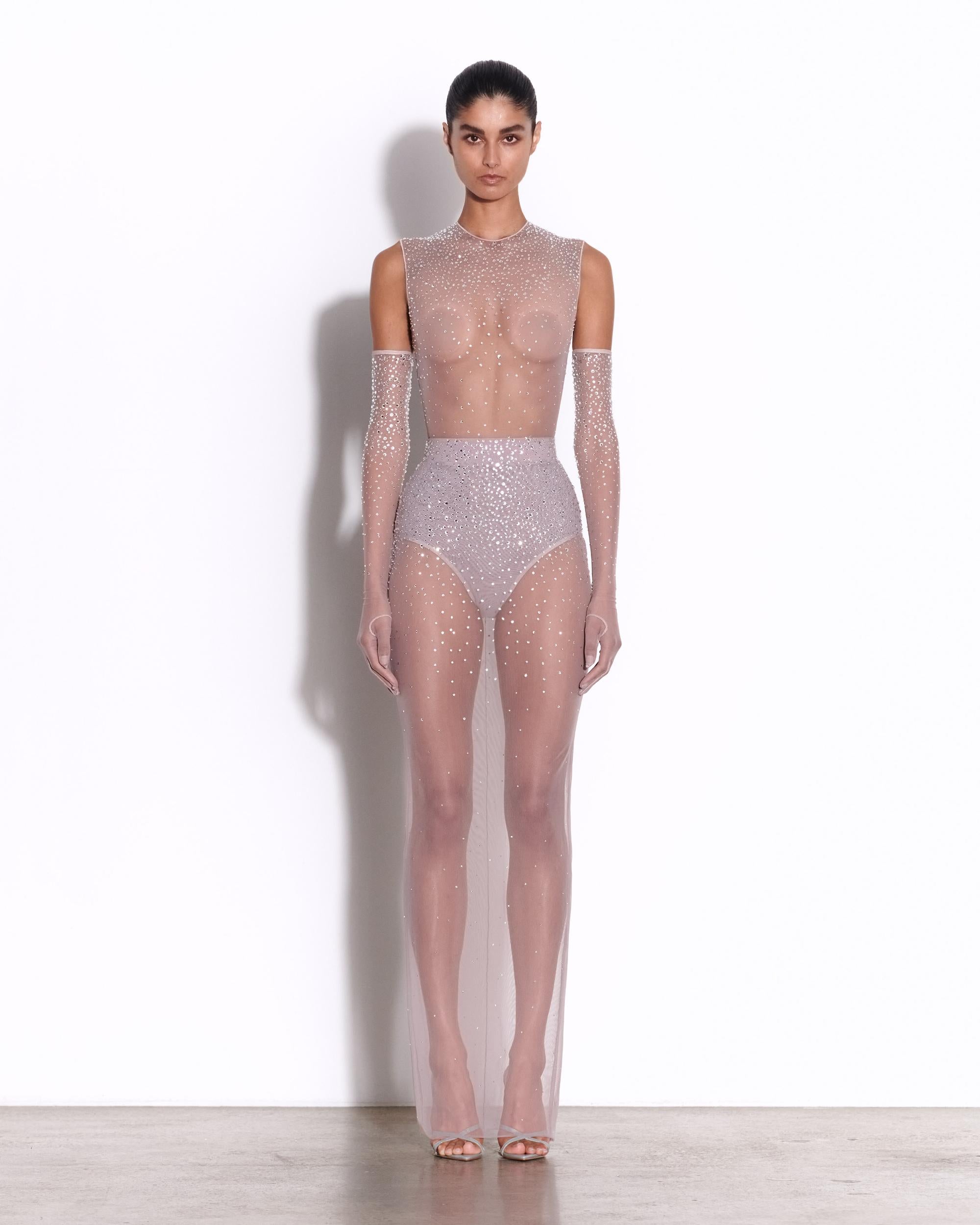 Crew Bodysuit in Crystal Mesh