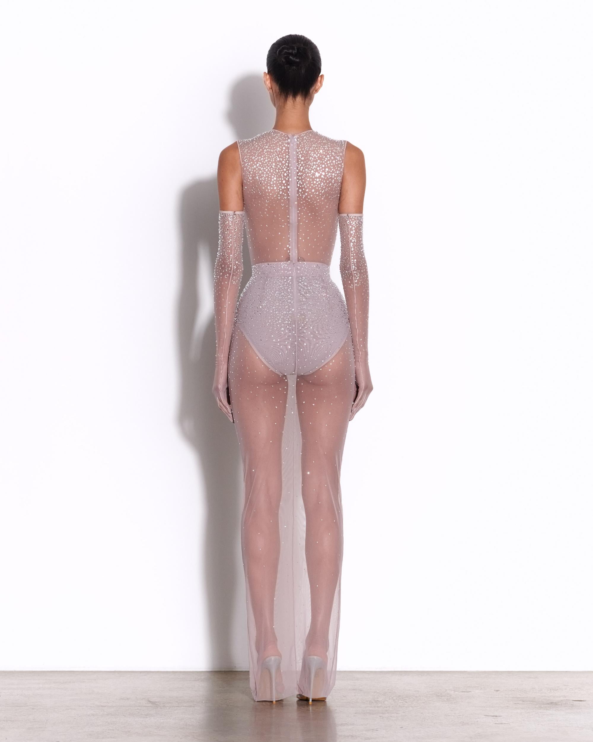 Crew Bodysuit in Crystal Mesh