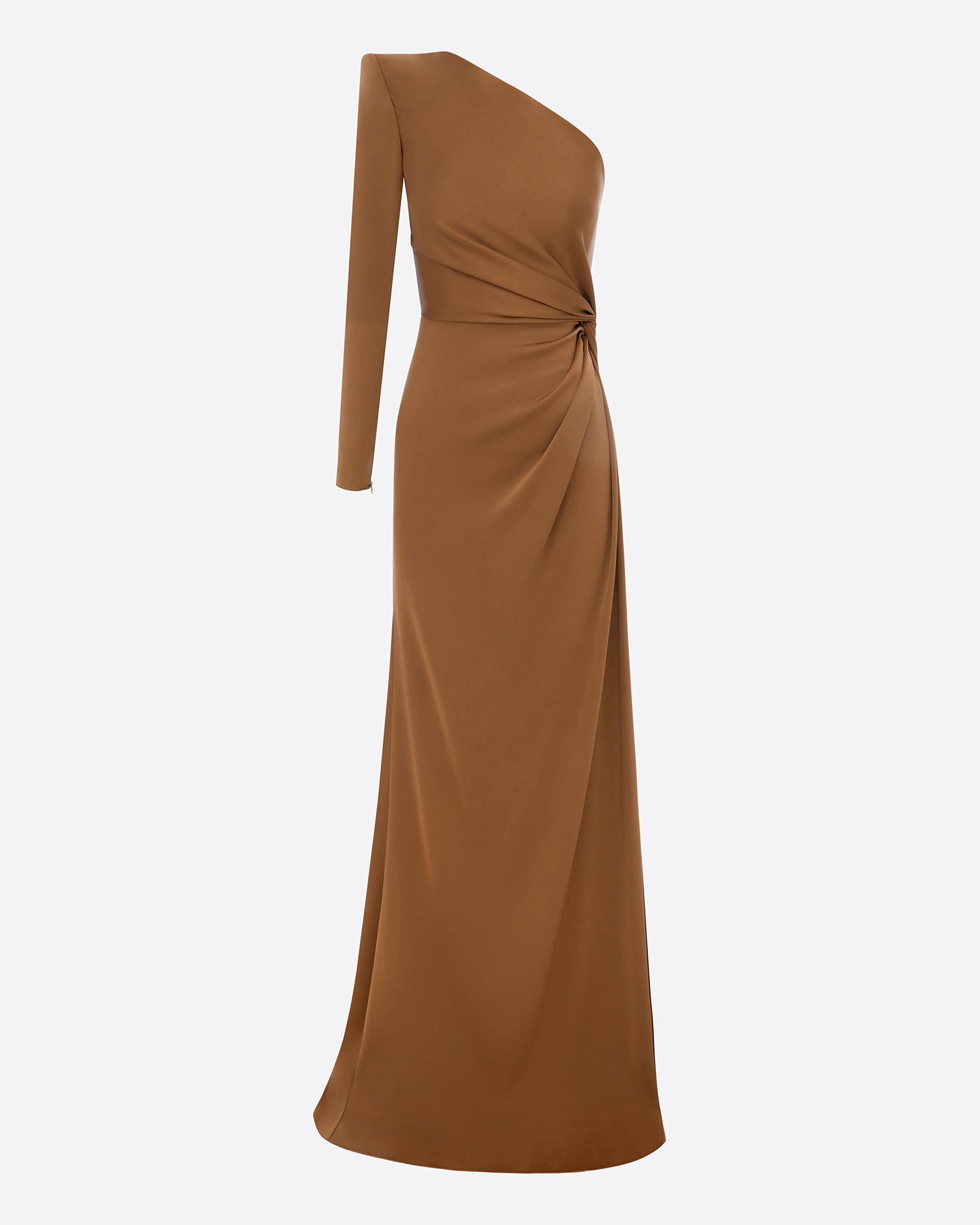 One Sleeve Twist Gown in Satin Crepe