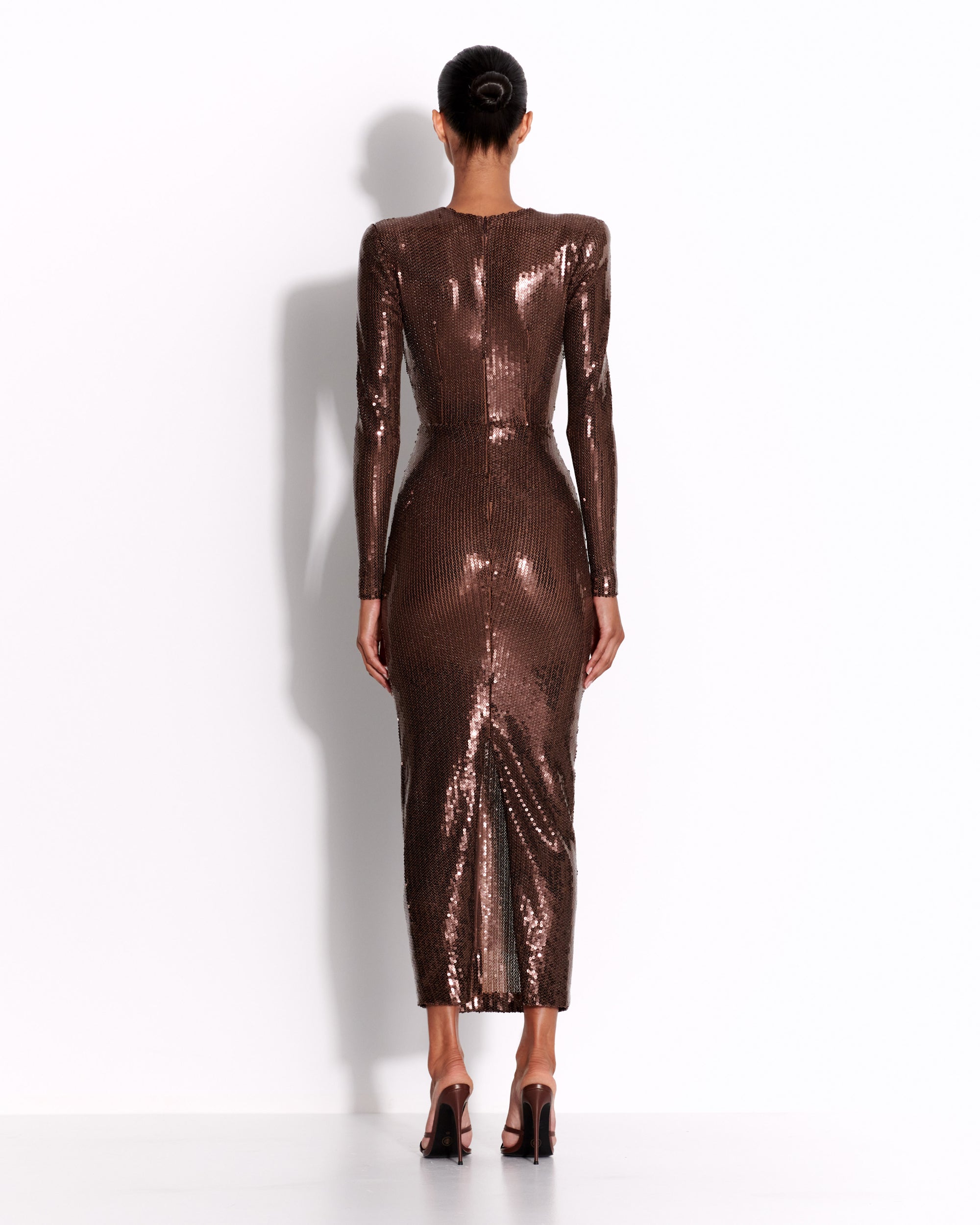 Long Sleeve V Dress in Sequin Alex Perry
