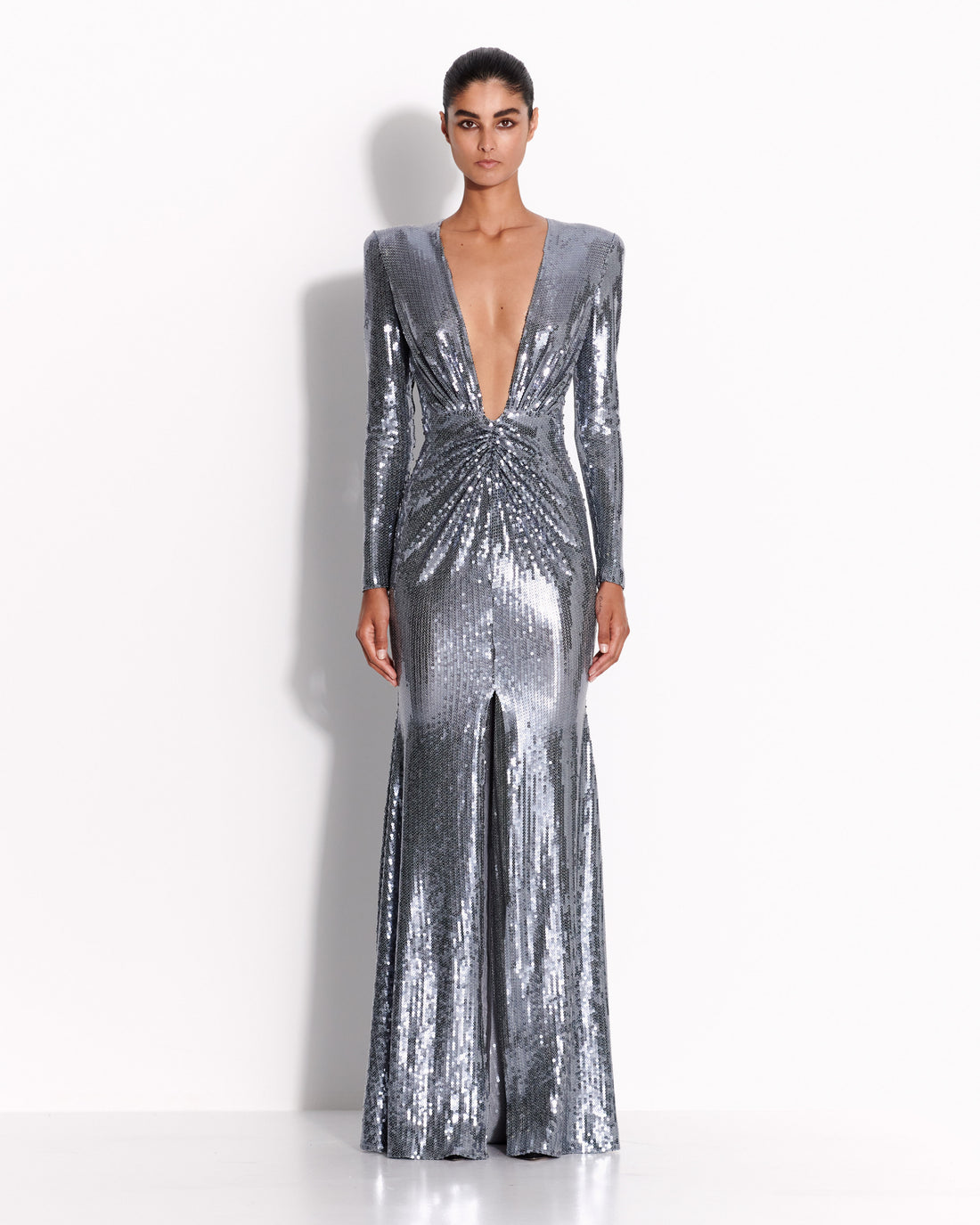 Long Sleeve V Gown in Sequin