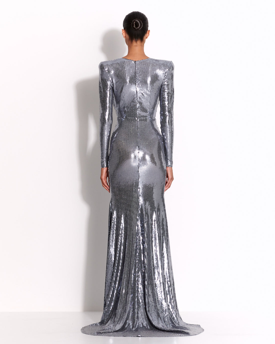 Long Sleeve V Gown in Sequin