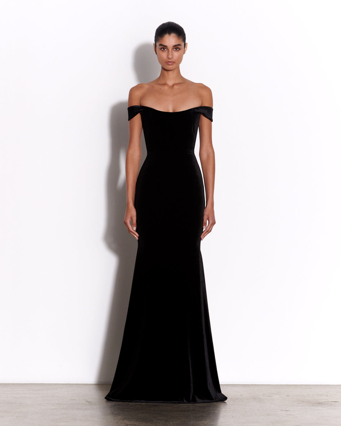 Off Shoulder Corset Gown in Velvet