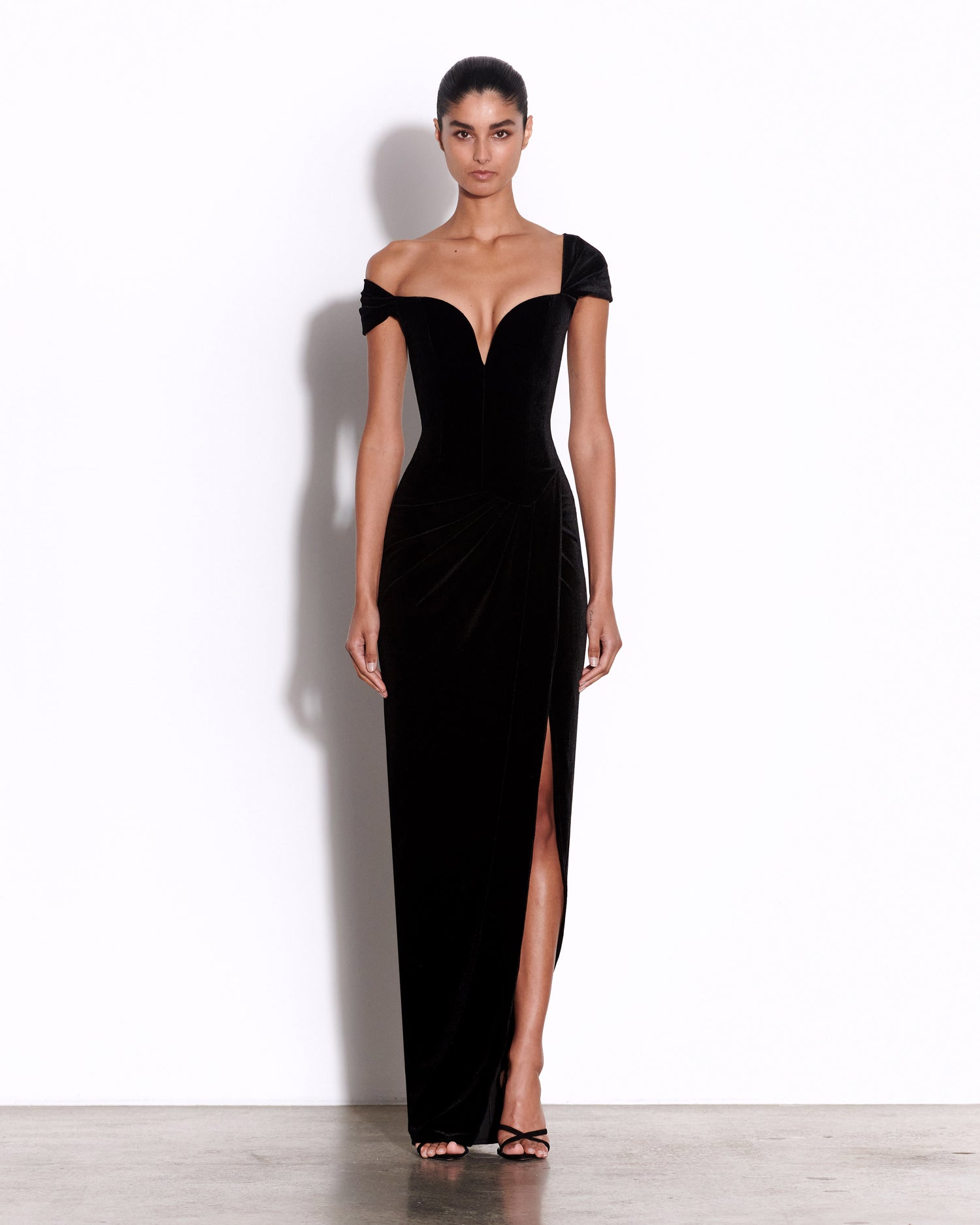 Longline Corset Drape Gown in Velvet