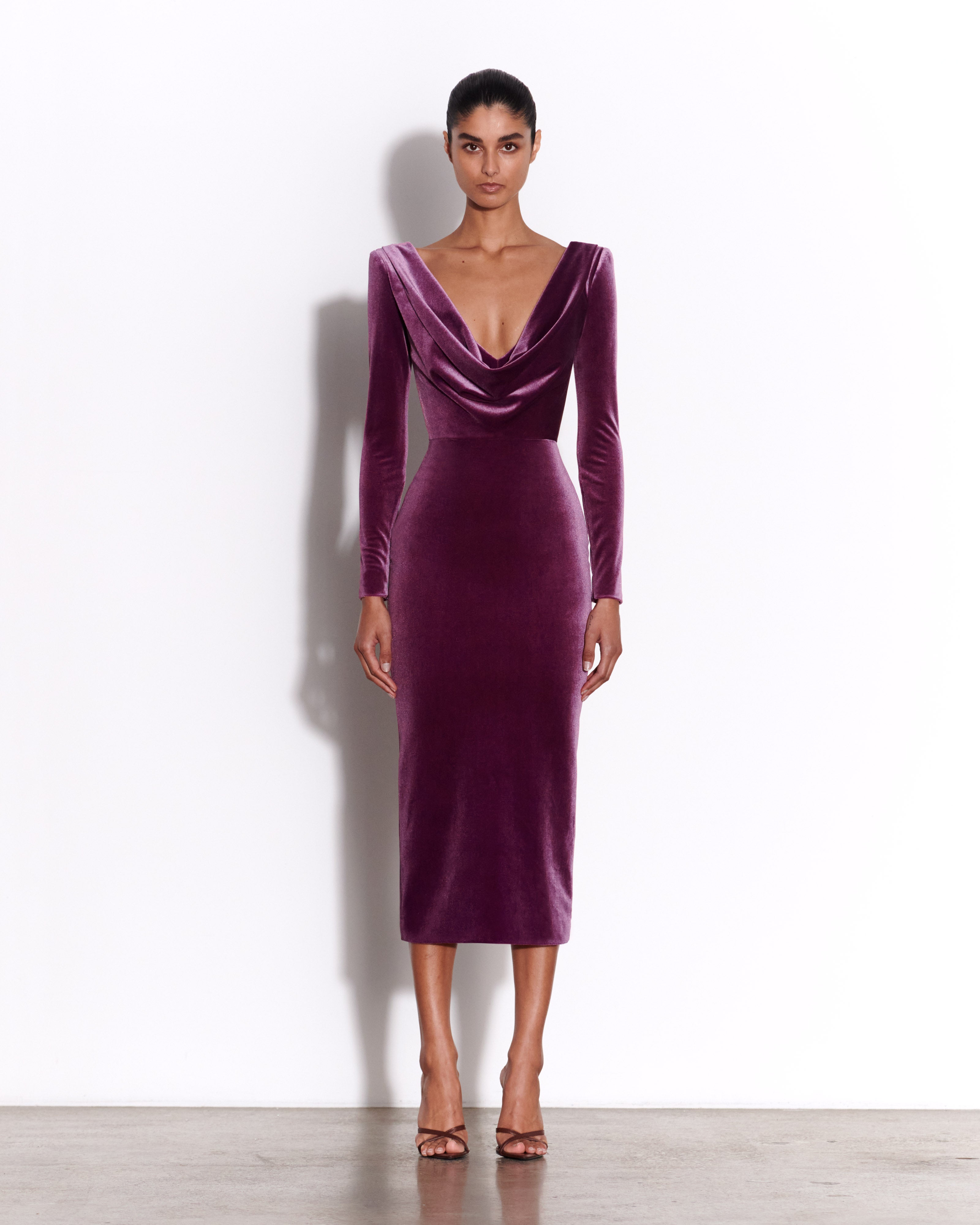 Long Sleeve Drape Dress in Velvet