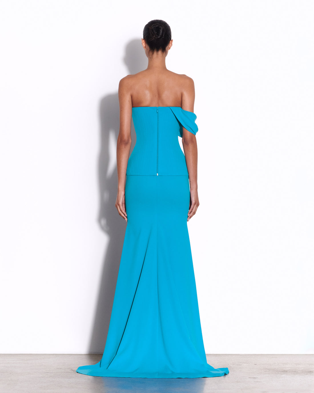 Draped Sleeve Longline Corset Gown in Crepe