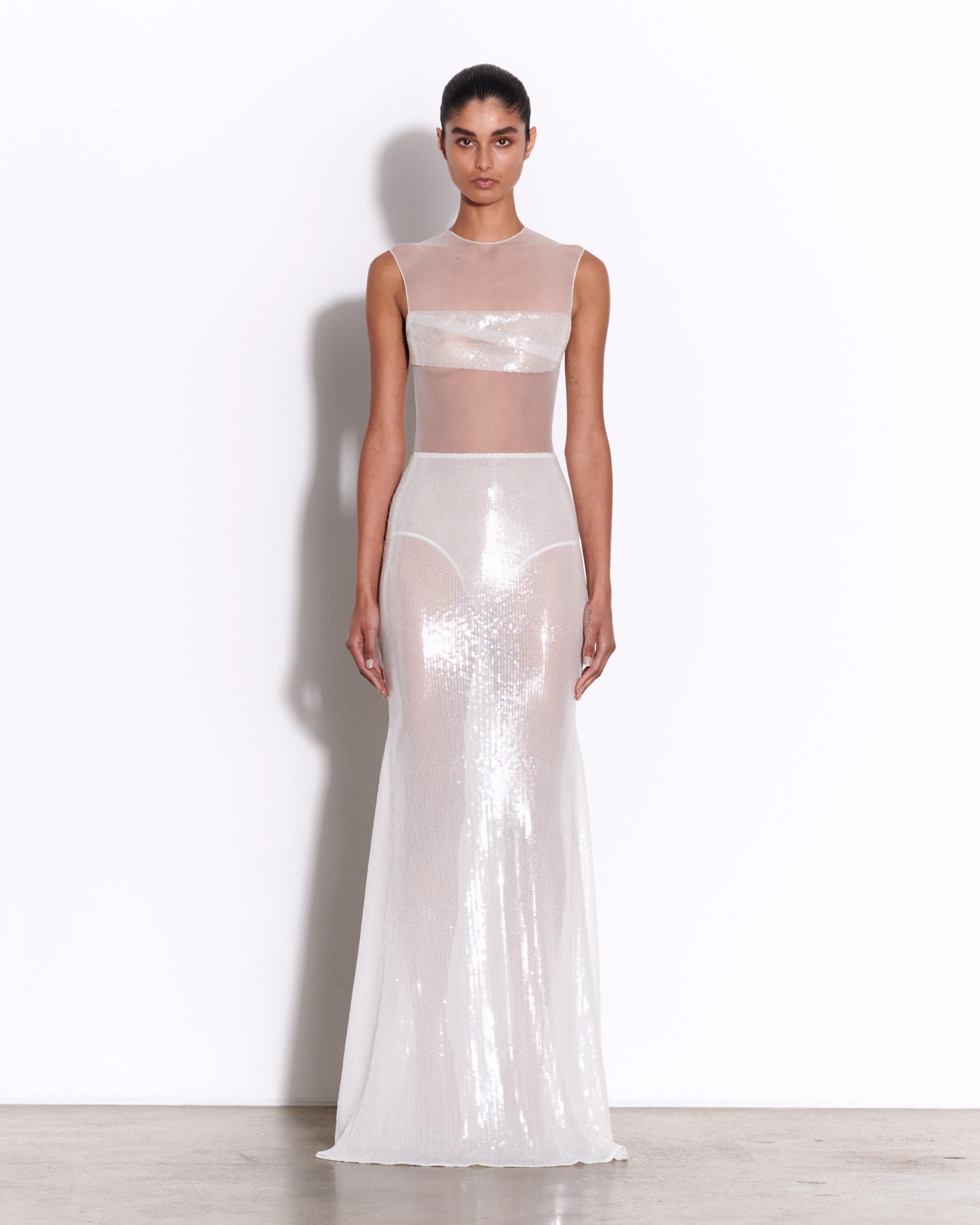 Drape Gown in Fine Mesh and Sequin