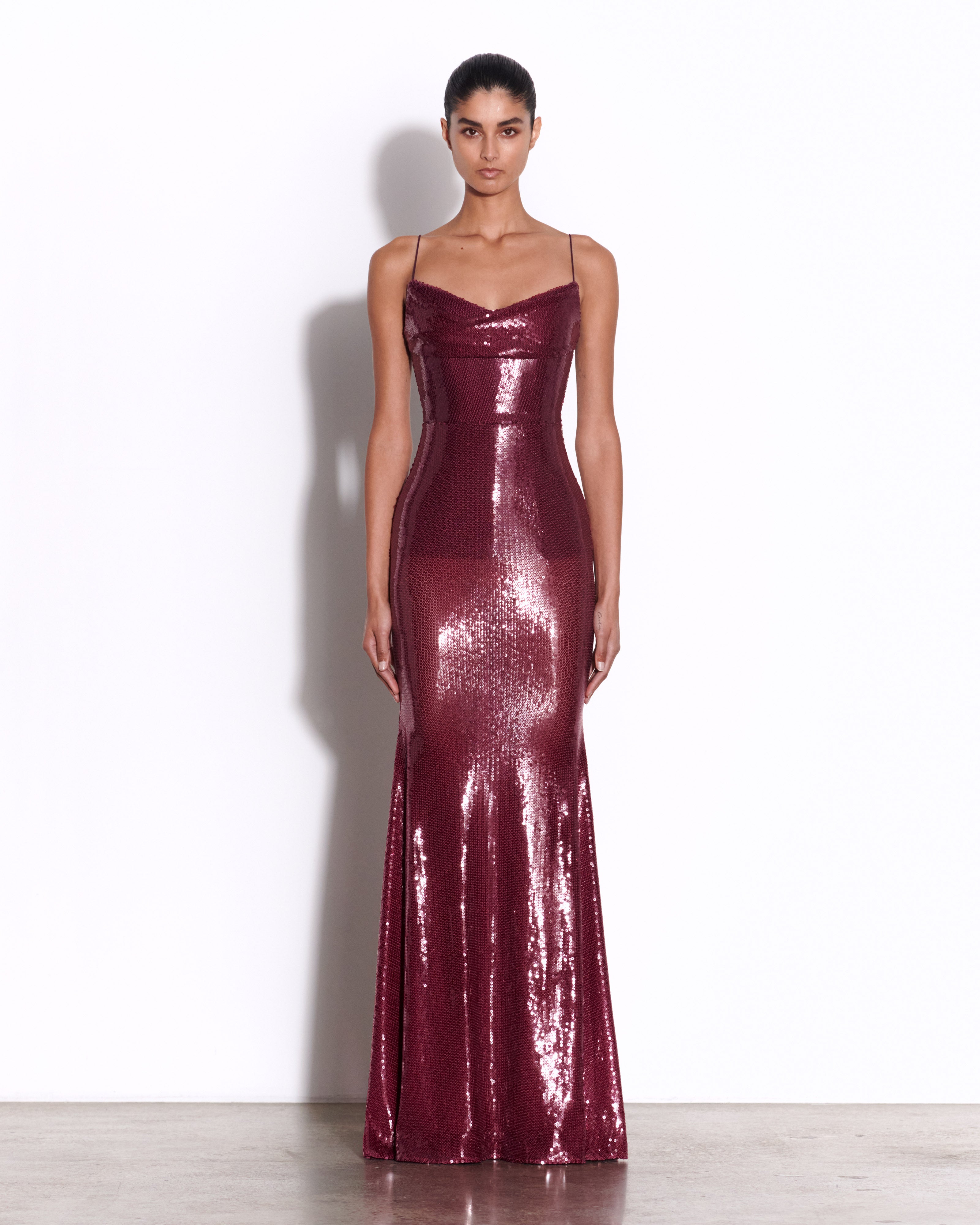 Draped Longline Corset Gown in Sequin