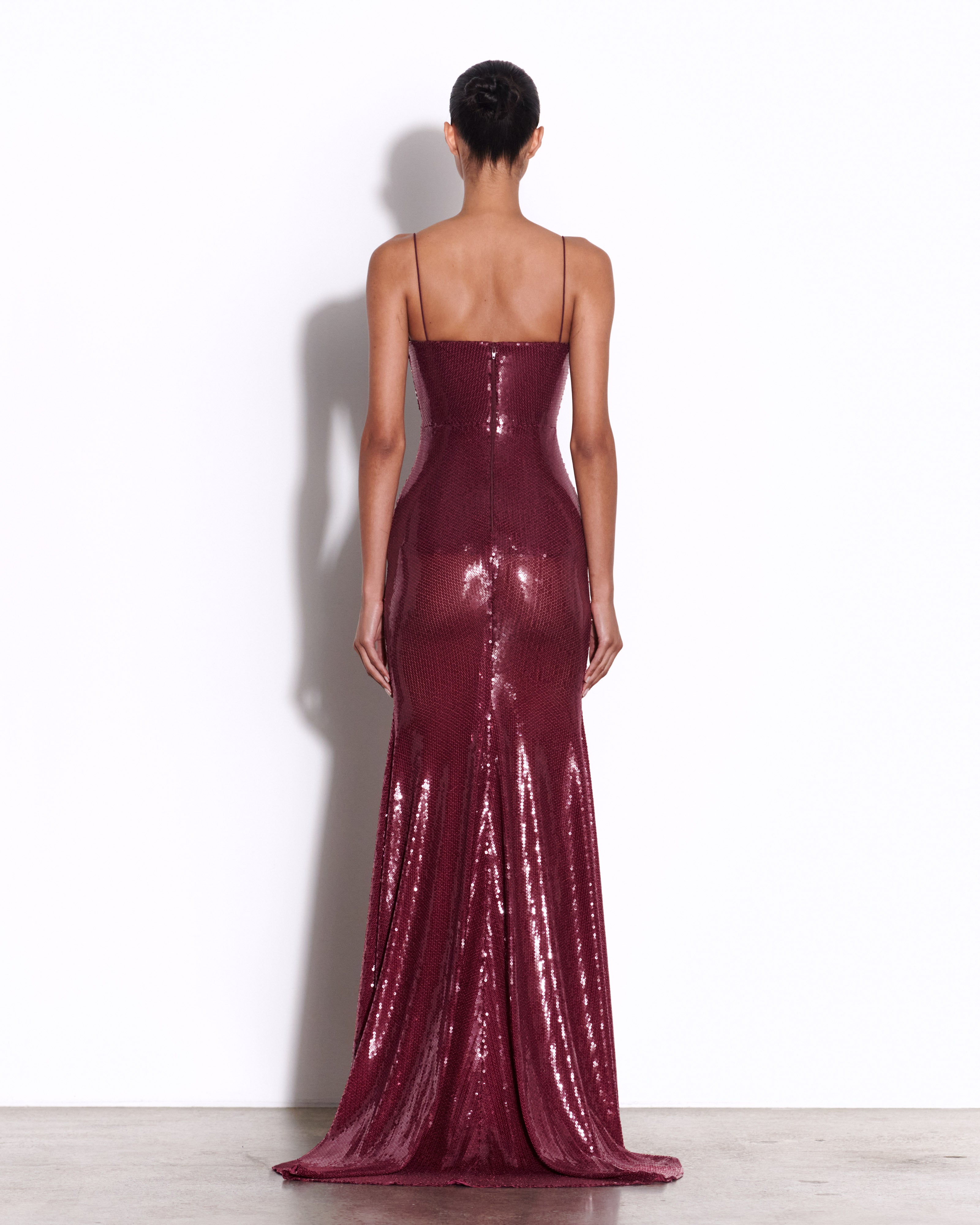 Draped Longline Corset Gown in Sequin