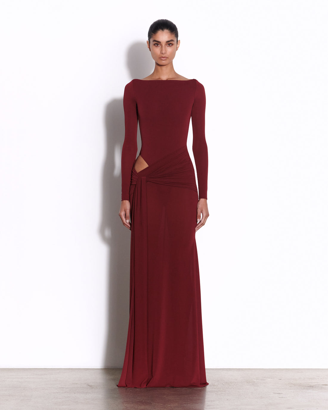 Long Sleeve Wrap Gown in Crepe Jersey