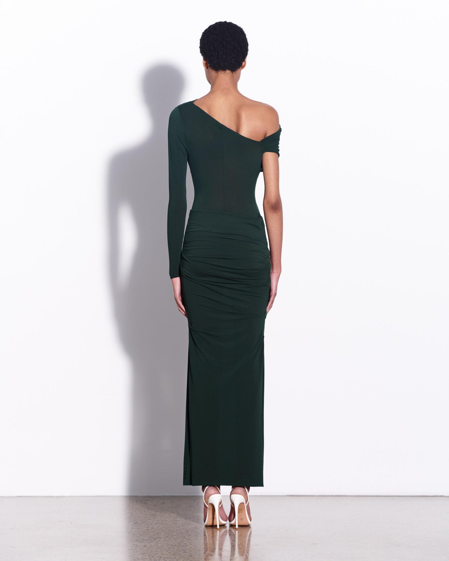 Asymmetric Drape Column in Crepe Jersey