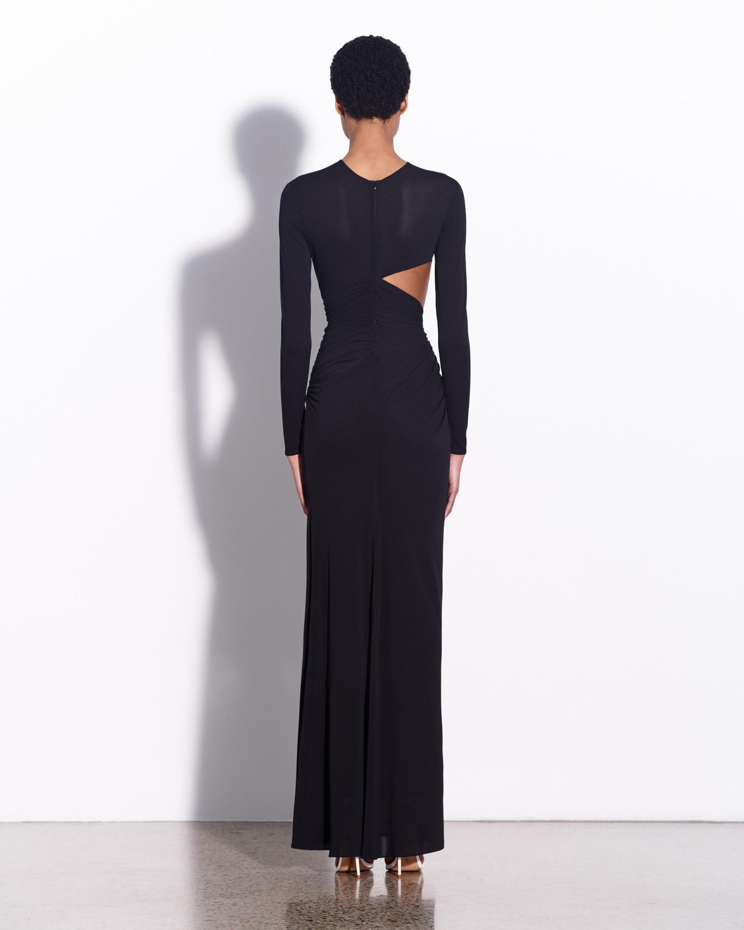 Long Sleeve Cut Out Twist Gown in Crepe Jersey