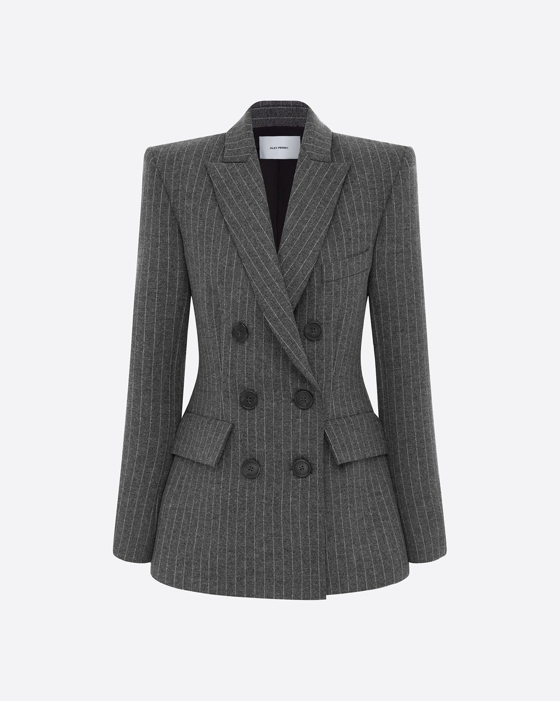 Double Breasted Fitted Blazer in Wool Pinstripe