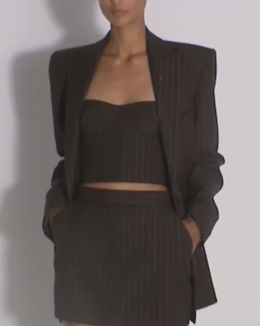 Strapless Crop Top in Lurex Pinstripe