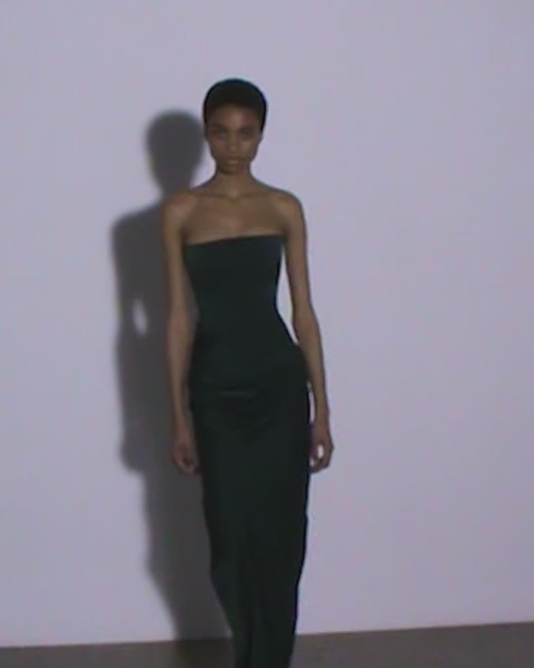 Strapless Longline Draped Column in Satin Crepe