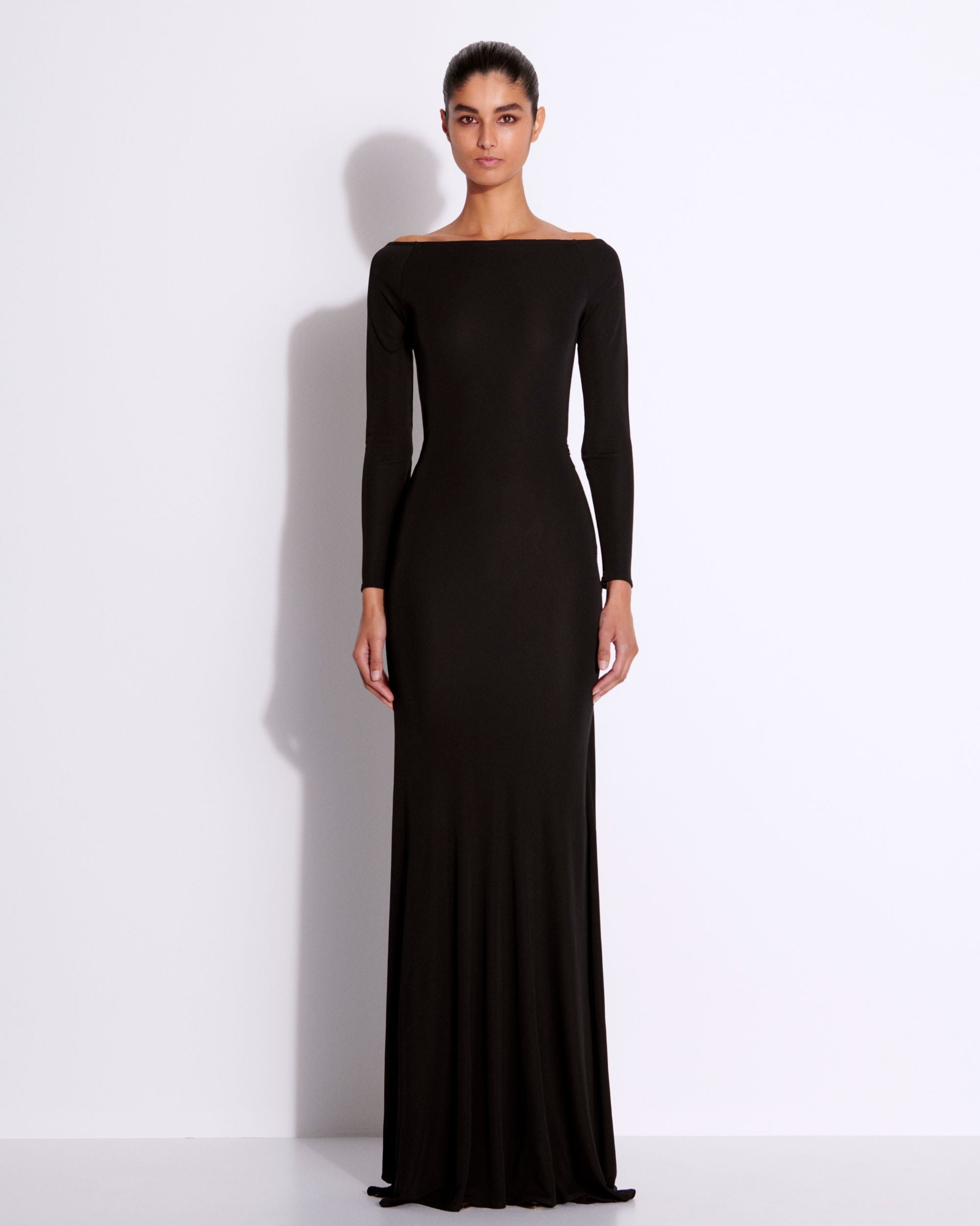 Long Sleeve Open Back Gown in Viscose Jersey